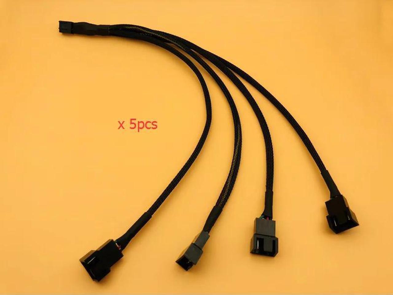 5PCS Black Braid Cable Splitter One 4 Pin Female Connector Splits to Four 4pin Male Connectors for PWM 3/4 Pin Computer Fan 30cm