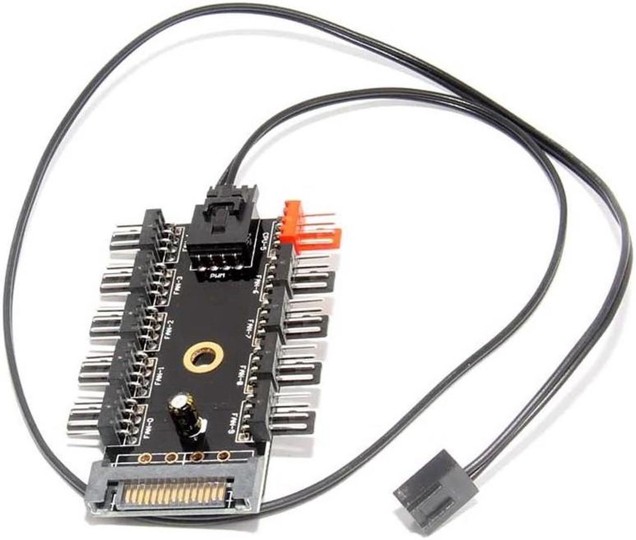 Alt view image 6 of 6 - Black 1 to 10 PC Cooler Cooling Fan Hub Splitter Cable Pwm SATA 12V Power Supply Speed Adapter for Computer Miner Mining