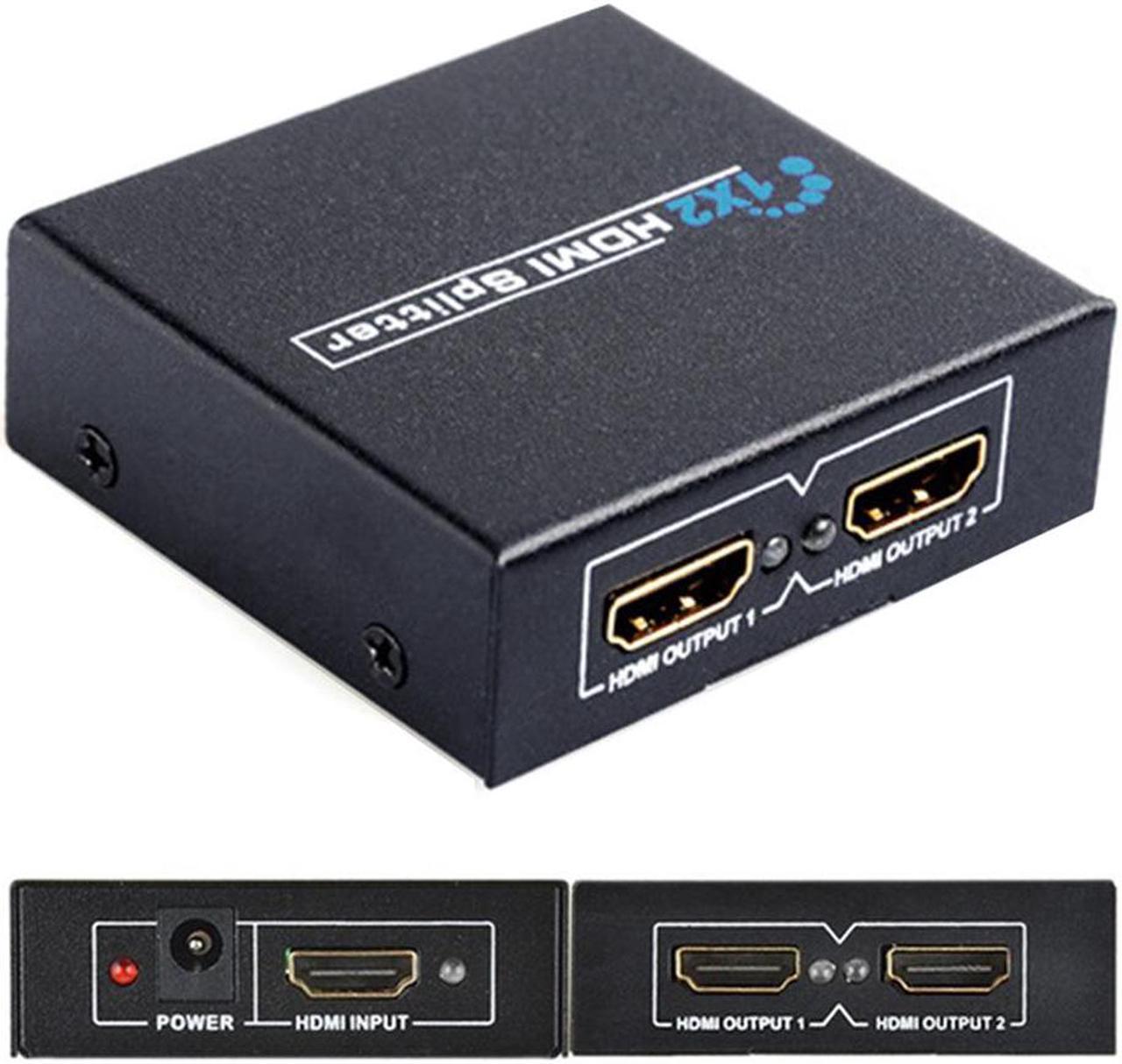 1Pcs 1 to 2 Ports HDMI SPlitter Switch + DC 5V 1A Adapter or USB Power Supply Cable for 1080P 3D HDTV HDCP Audio Video separator