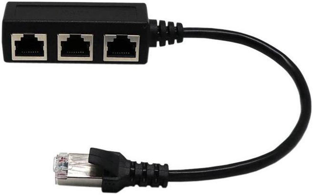 ABKT RJ45 Splitter Adapter, RJ45 1 Male to 3 Female Ports Socket Adapter Interface Ethernet Cable 8P8C Extender Plug LAN Network