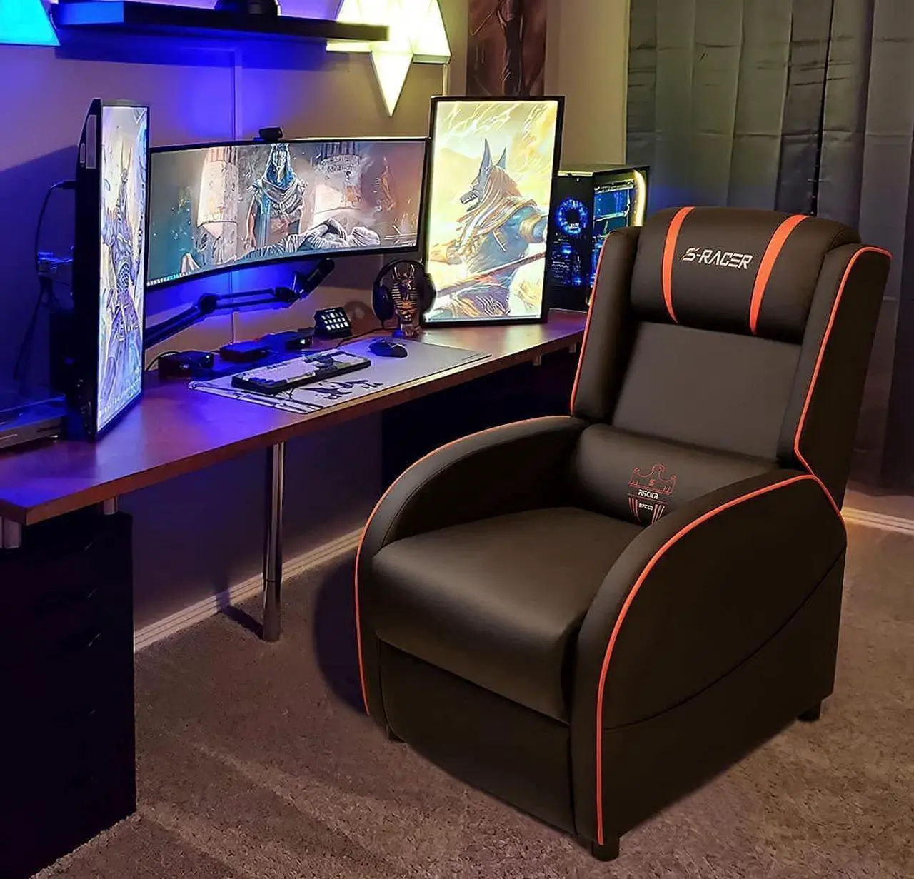 Alt view image 3 of 7 - Homall Gaming Massage Recliner Chair Racing Style Single Living Room Sofa Recliner PU Leather Recliner Seat Comfortable Ergonomic Home Theater Seating (Red)