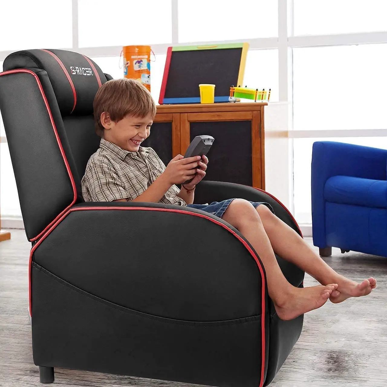 Alt view image 4 of 7 - Homall Gaming Massage Recliner Chair Racing Style Single Living Room Sofa Recliner PU Leather Recliner Seat Comfortable Ergonomic Home Theater Seating (Red)
