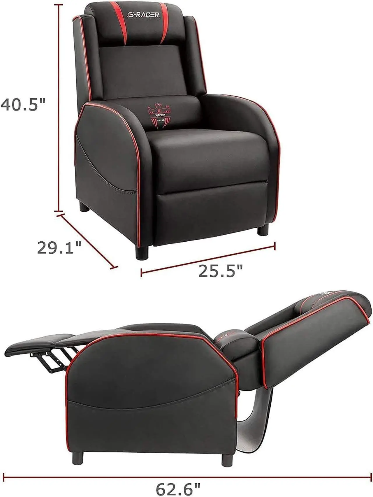 Alt view image 2 of 7 - Homall Gaming Massage Recliner Chair Racing Style Single Living Room Sofa Recliner PU Leather Recliner Seat Comfortable Ergonomic Home Theater Seating (Red)