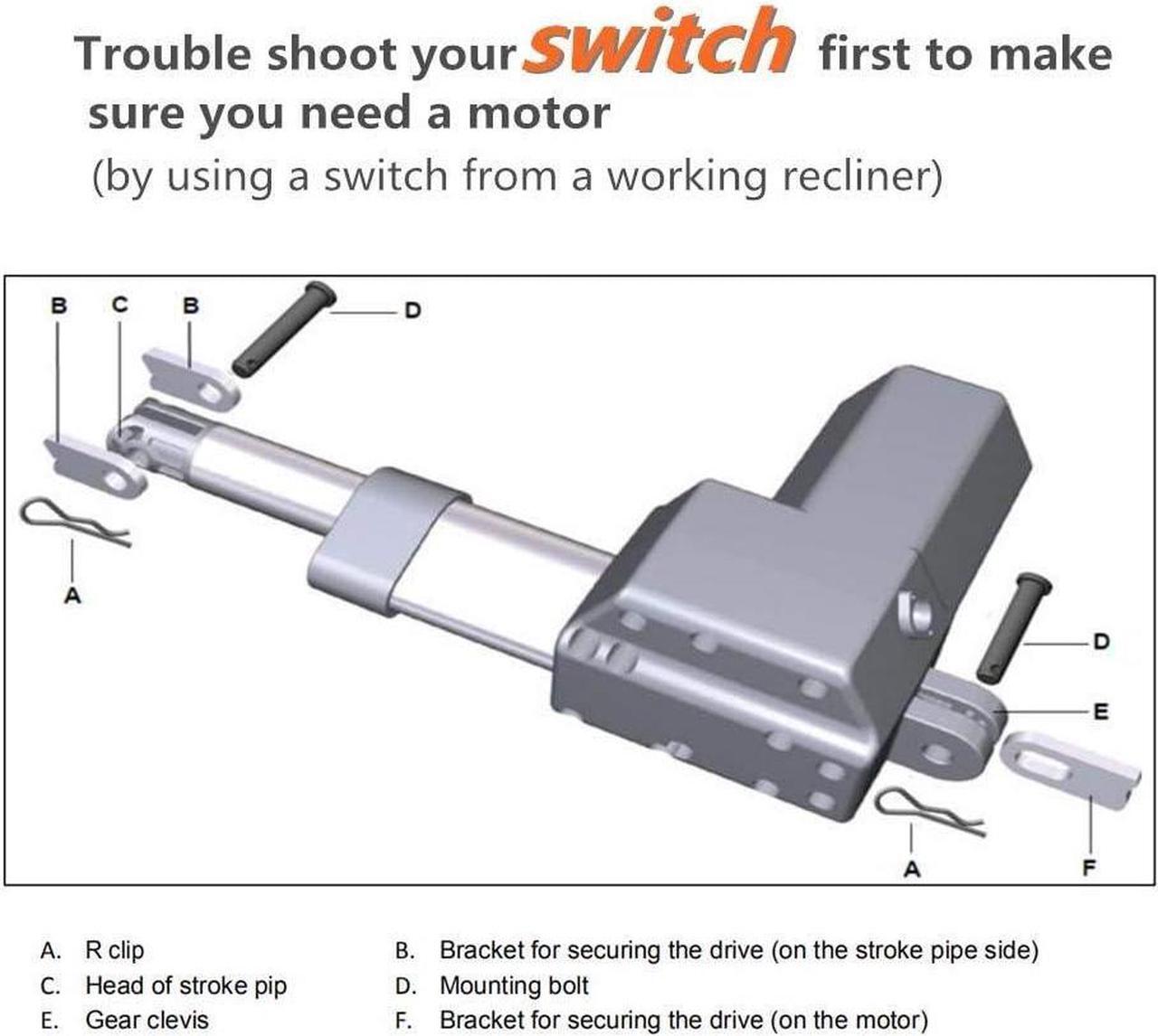 Alt view image 5 of 7 - Deltadrive Motor Actuator Model 1.28.000.131.30 Replacement Kit for Electric Recliner Lift Chair