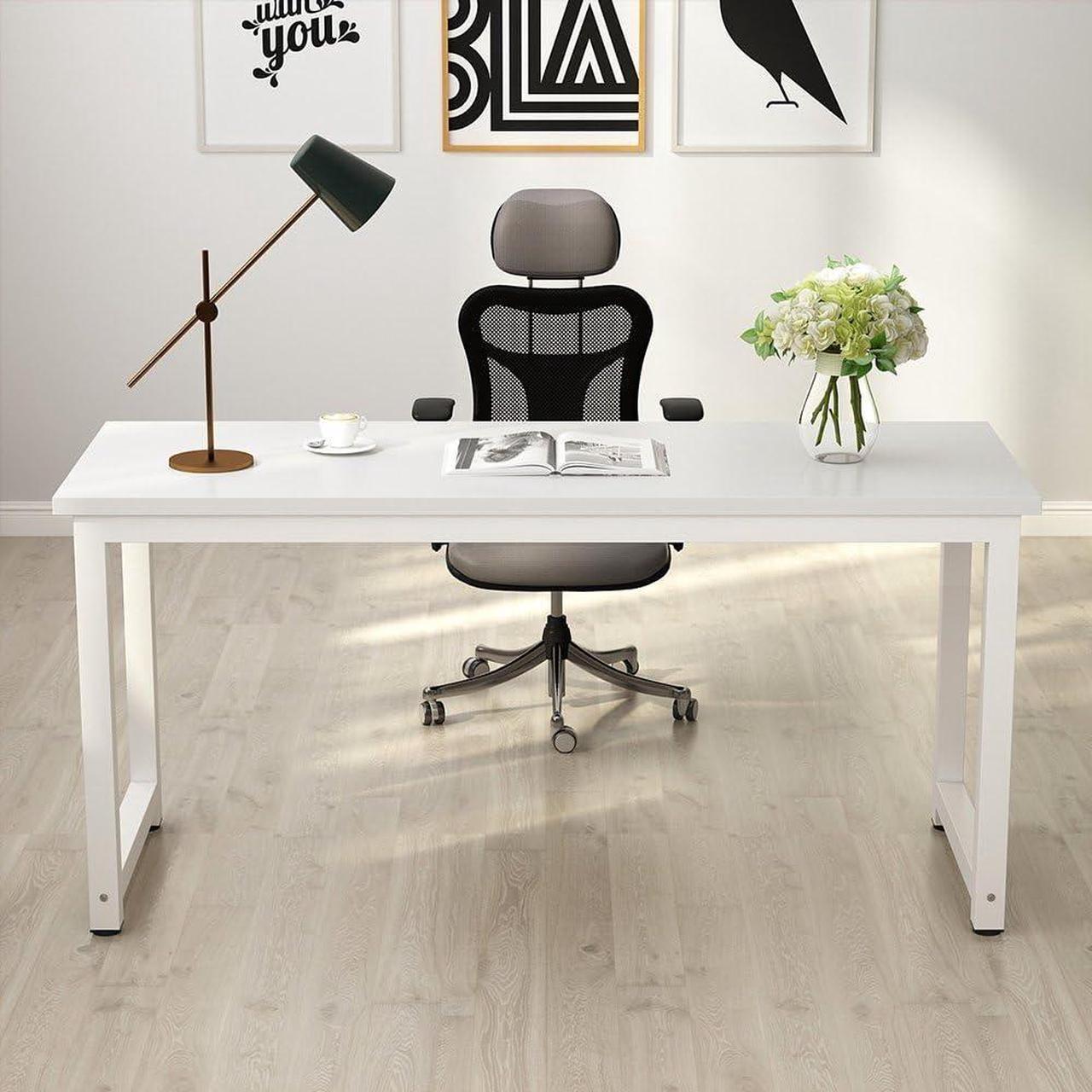 Alt view image 4 of 7 - Tribesigns Computer Desk, 63 inch Large Office Desk Computer Table Study Writing Desk for Home Office, White