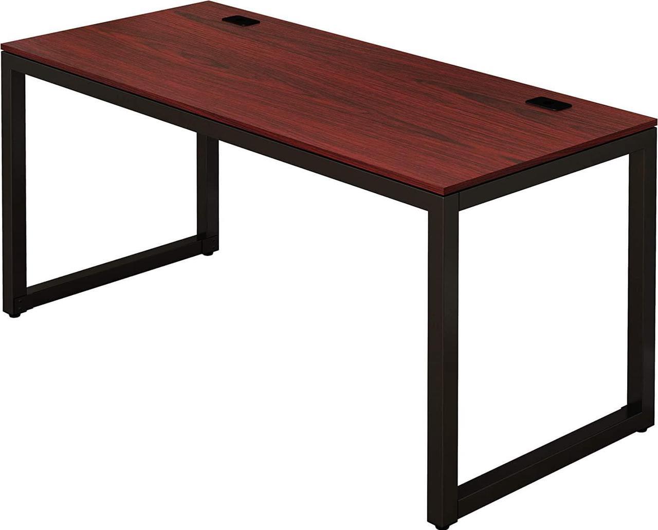 SHW Computer Desk Home Office Table, Black Frame w/Cherry Top, 55-Inch