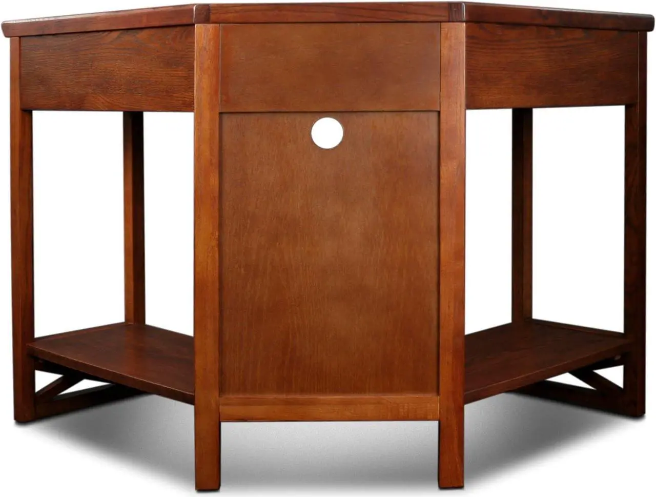 Alt view image 5 of 7 - Leick Home 82431 Corner Computer Writing Desk with Drop Front Keyboard Drawer, Oak