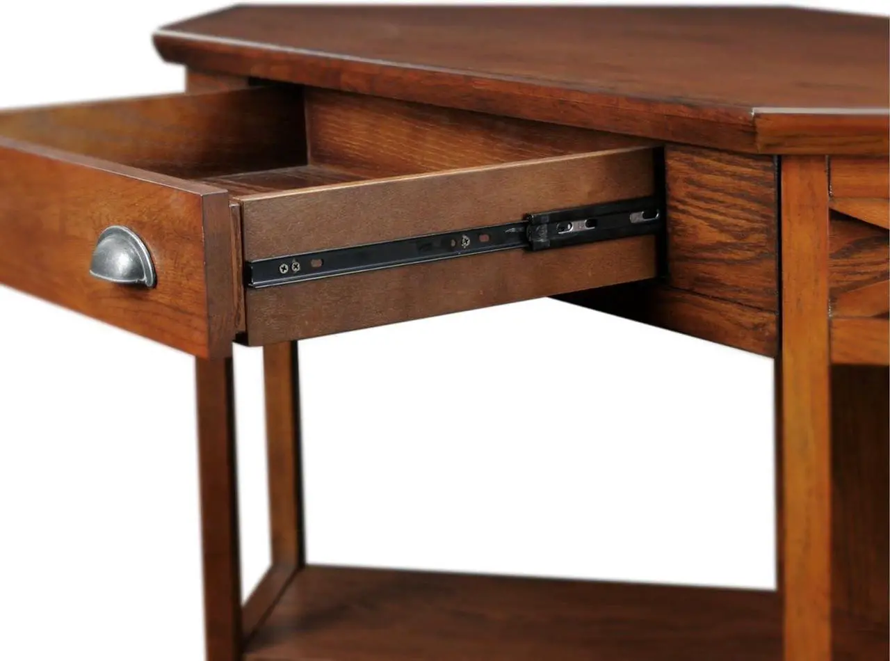 Alt view image 4 of 7 - Leick Home 82431 Corner Computer Writing Desk with Drop Front Keyboard Drawer, Oak