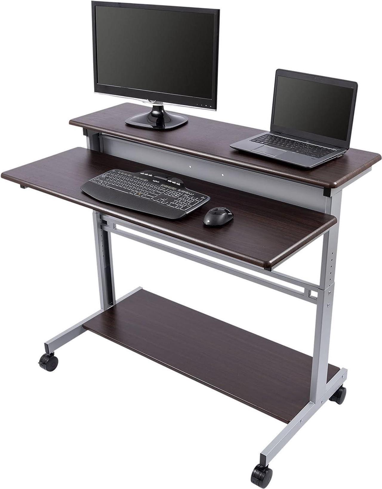 Main image of Stand Up Desk Store Rolling Adjustable Height Two Tier Standing Desk Computer Workstation (Silver Frame/Dark Walnut Top, 48" Wide)