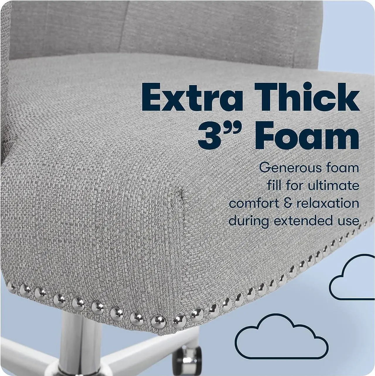 Alt view image 7 of 7 - Serta Leighton Home Office Memory Foam, Height-Adjustable Desk Accent Chair with Chrome-Finished Stainless-Steel Base, Light Gray