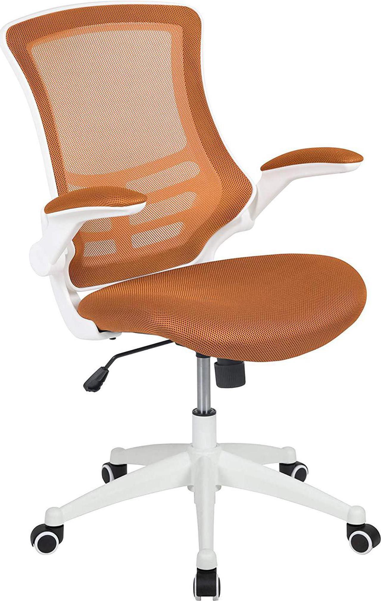 Flash Furniture Mid-Back Tan Mesh Swivel Ergonomic Task Office Chair with White Frame and Flip-Up Arms