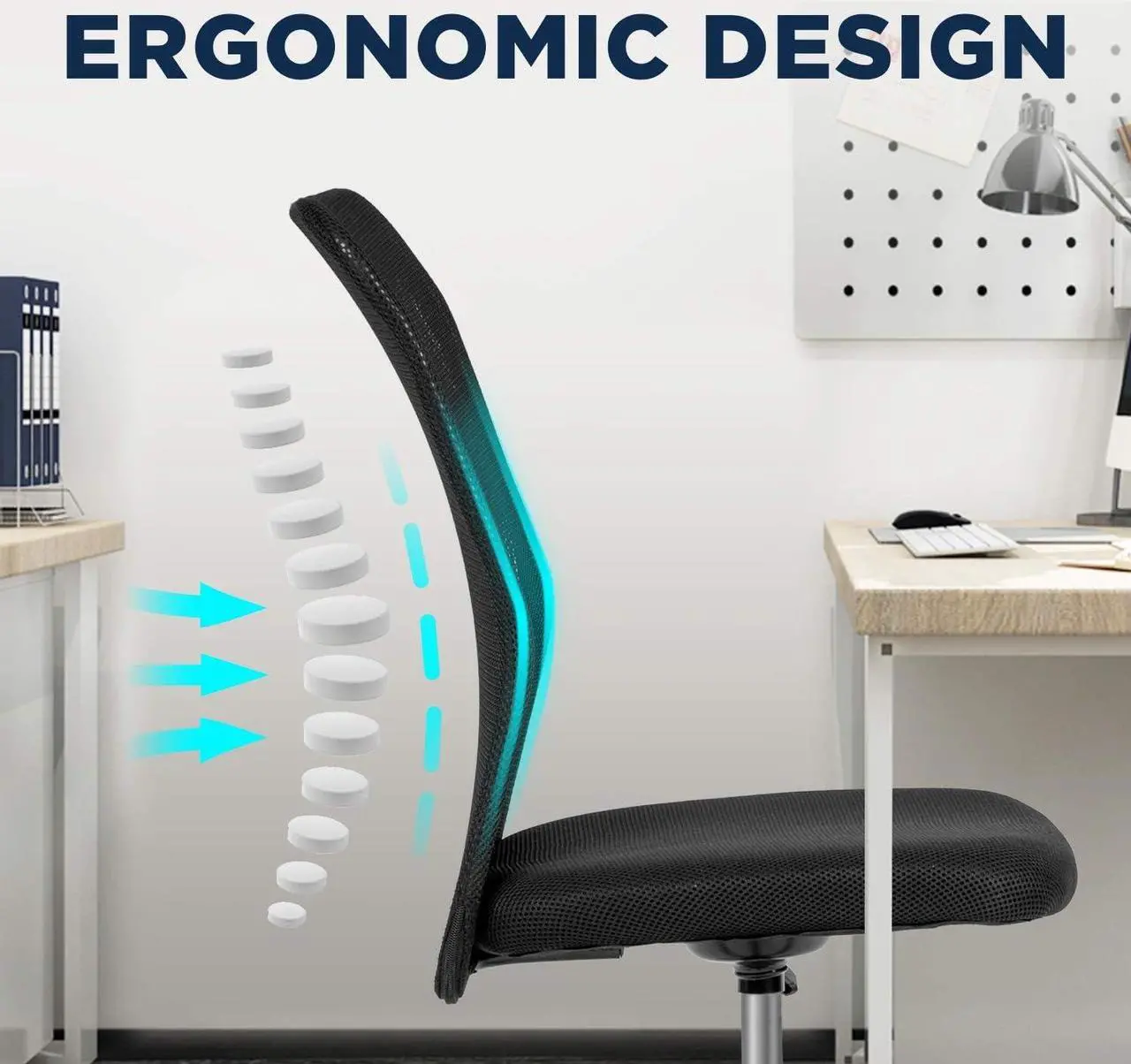 Alt view image 5 of 7 - FDW Home Office Chair Mid Back Mesh Desk Chair Armless Computer Chair Ergonomic Task Rolling Swivel Chair Back Support Adjustable Modern Chair with Lumbar Support (Black)