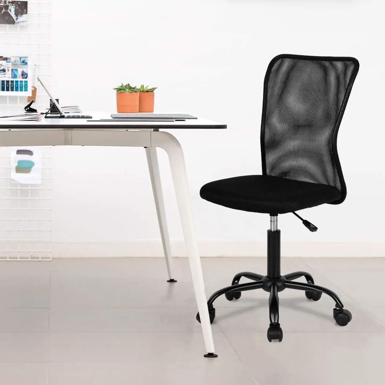 Alt view image 2 of 7 - FDW Home Office Chair Mid Back Mesh Desk Chair Armless Computer Chair Ergonomic Task Rolling Swivel Chair Back Support Adjustable Modern Chair with Lumbar Support (Black)