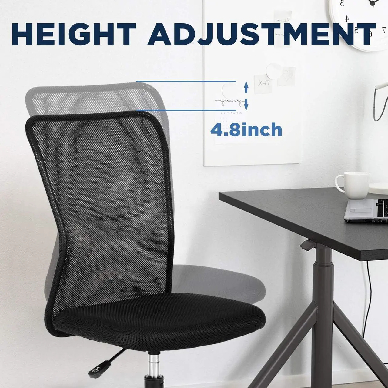 Alt view image 6 of 7 - FDW Home Office Chair Mid Back Mesh Desk Chair Armless Computer Chair Ergonomic Task Rolling Swivel Chair Back Support Adjustable Modern Chair with Lumbar Support (Black)