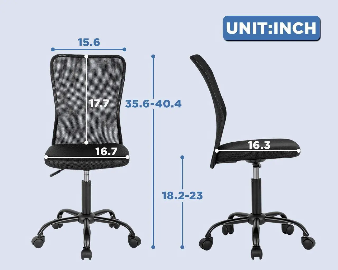 Alt view image 3 of 7 - FDW Home Office Chair Mid Back Mesh Desk Chair Armless Computer Chair Ergonomic Task Rolling Swivel Chair Back Support Adjustable Modern Chair with Lumbar Support (Black)