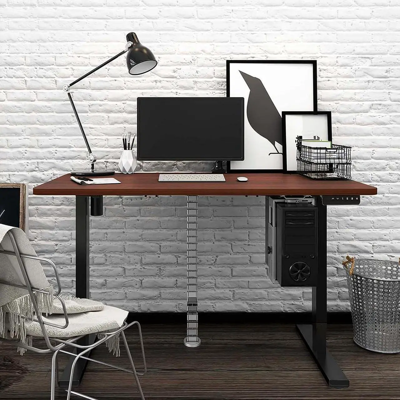 Alt view image 2 of 6 - FLEXISPOT EN1 Electric Stand Up Desk 48 x 30 Inches Whole-Piece Desk Board Ergonomic Memory Controller Standing Height Adjustable Desk (Black Frame + 48" MahoganyTop, 2 Packages)
