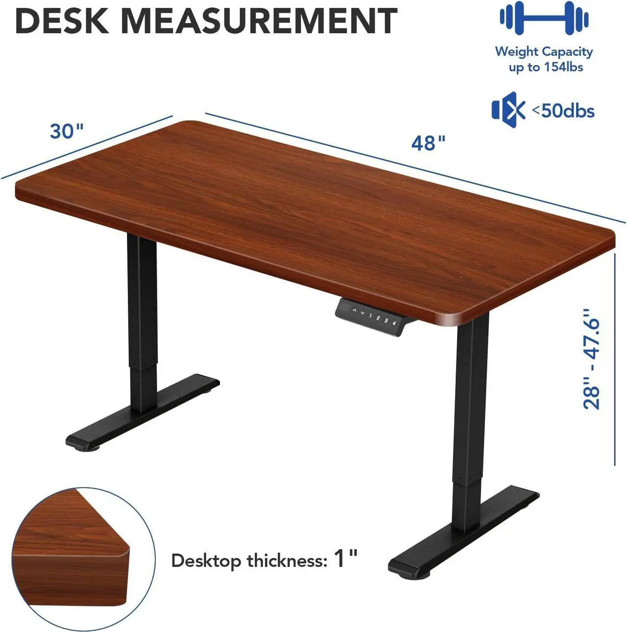 Alt view image 3 of 6 - FLEXISPOT EN1 Electric Stand Up Desk 48 x 30 Inches Whole-Piece Desk Board Ergonomic Memory Controller Standing Height Adjustable Desk (Black Frame + 48" MahoganyTop, 2 Packages)