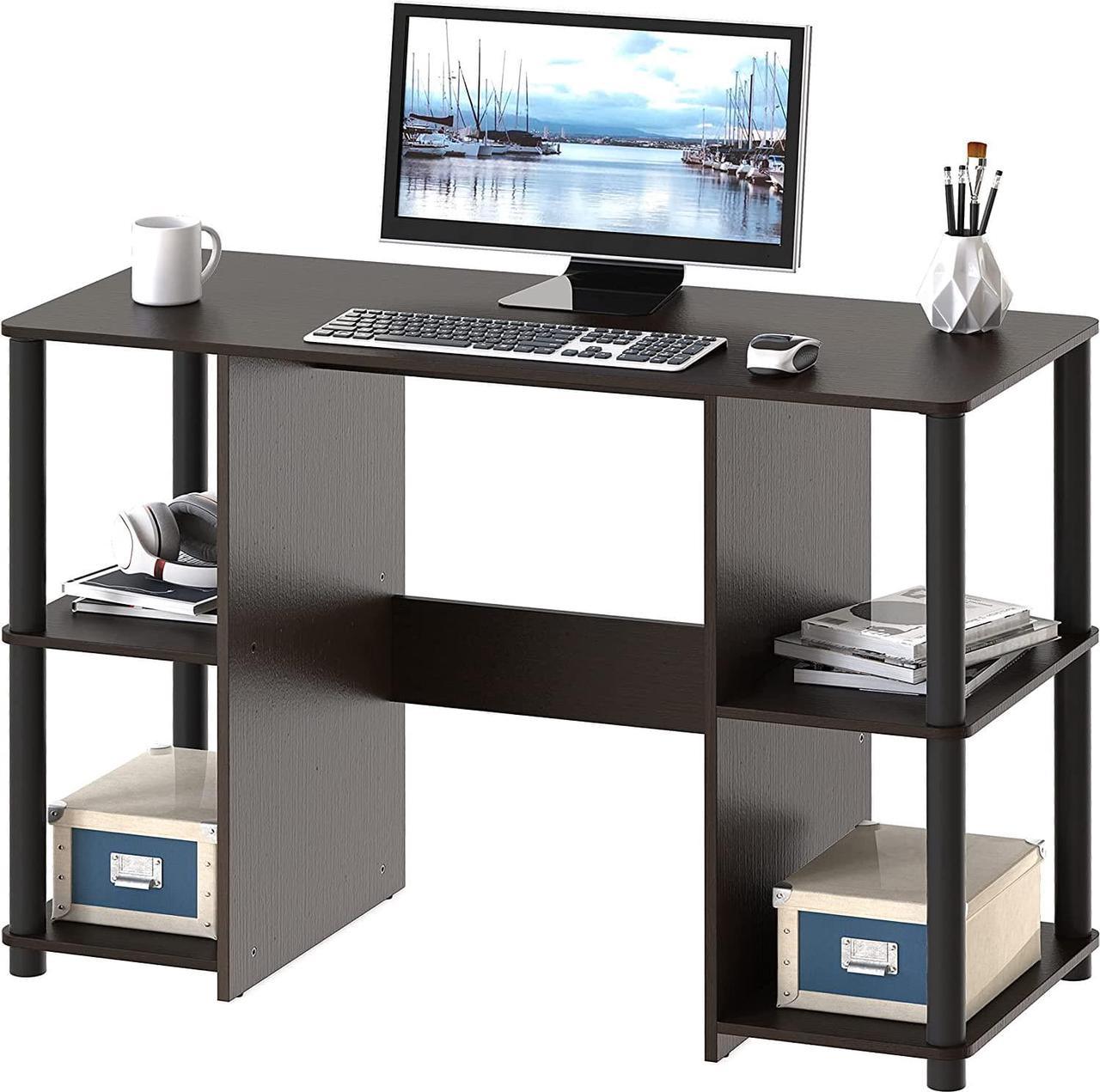 SHW Compact Home Office Wood Desk with Double Sided Shelves, Espresso