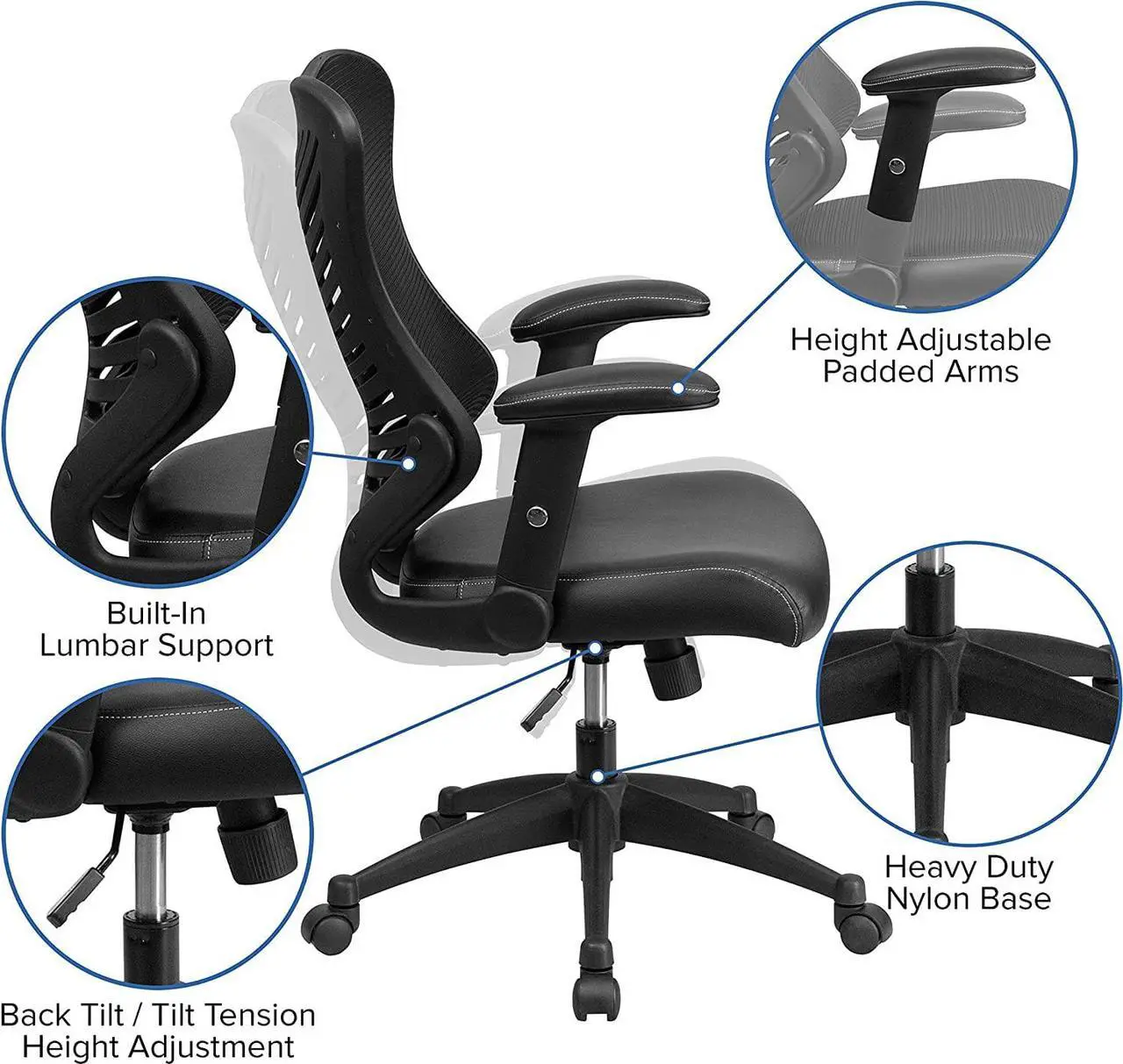 Alt view image 5 of 6 - Flash Furniture Kale High Back Designer Black Mesh Executive Swivel Ergonomic Office Chair with LeatherSoft Seat and Adjustable Arms