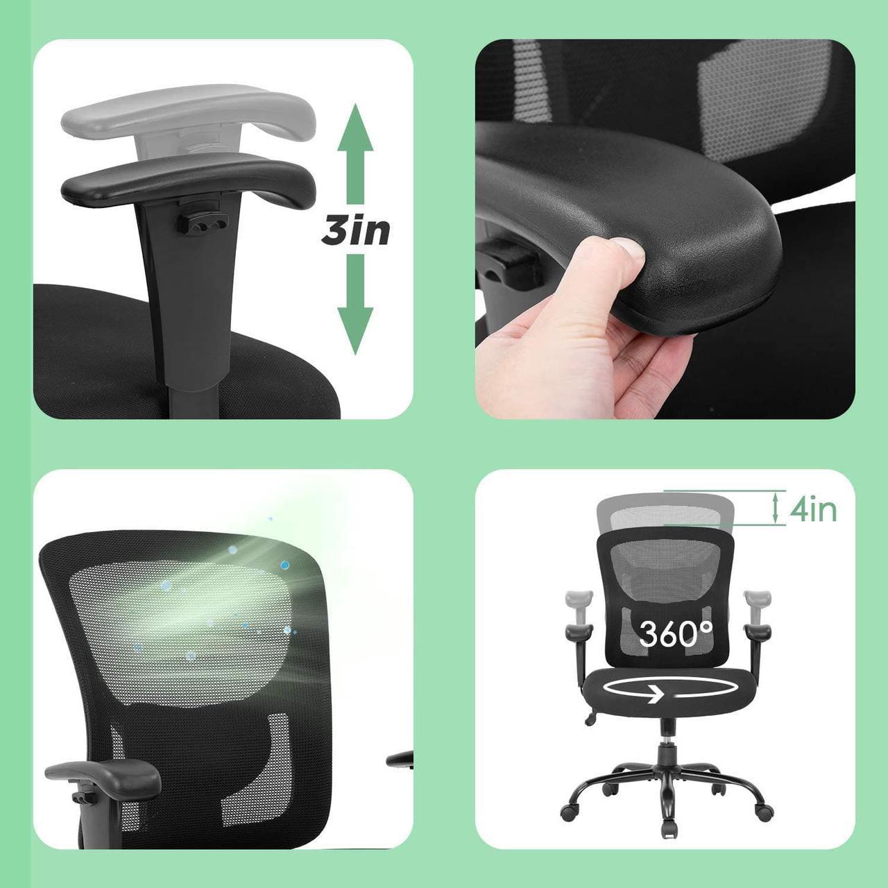 Alt view image 7 of 7 - Big and Tall Office Chair, 400 lbs Ergonomic Mesh Desk Chair with Lumbar Support and Adjustable armrest Wide Seat Rolling Swivel Task Executive Chair for Home Office (Black)