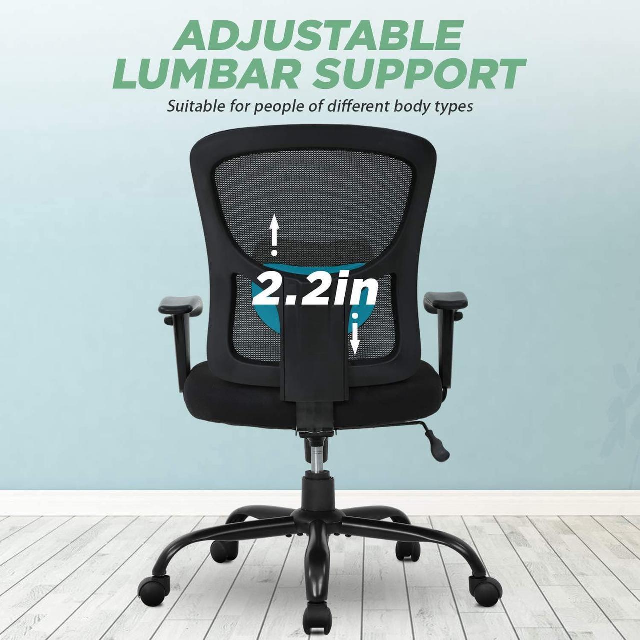 Alt view image 5 of 7 - Big and Tall Office Chair, 400 lbs Ergonomic Mesh Desk Chair with Lumbar Support and Adjustable armrest Wide Seat Rolling Swivel Task Executive Chair for Home Office (Black)