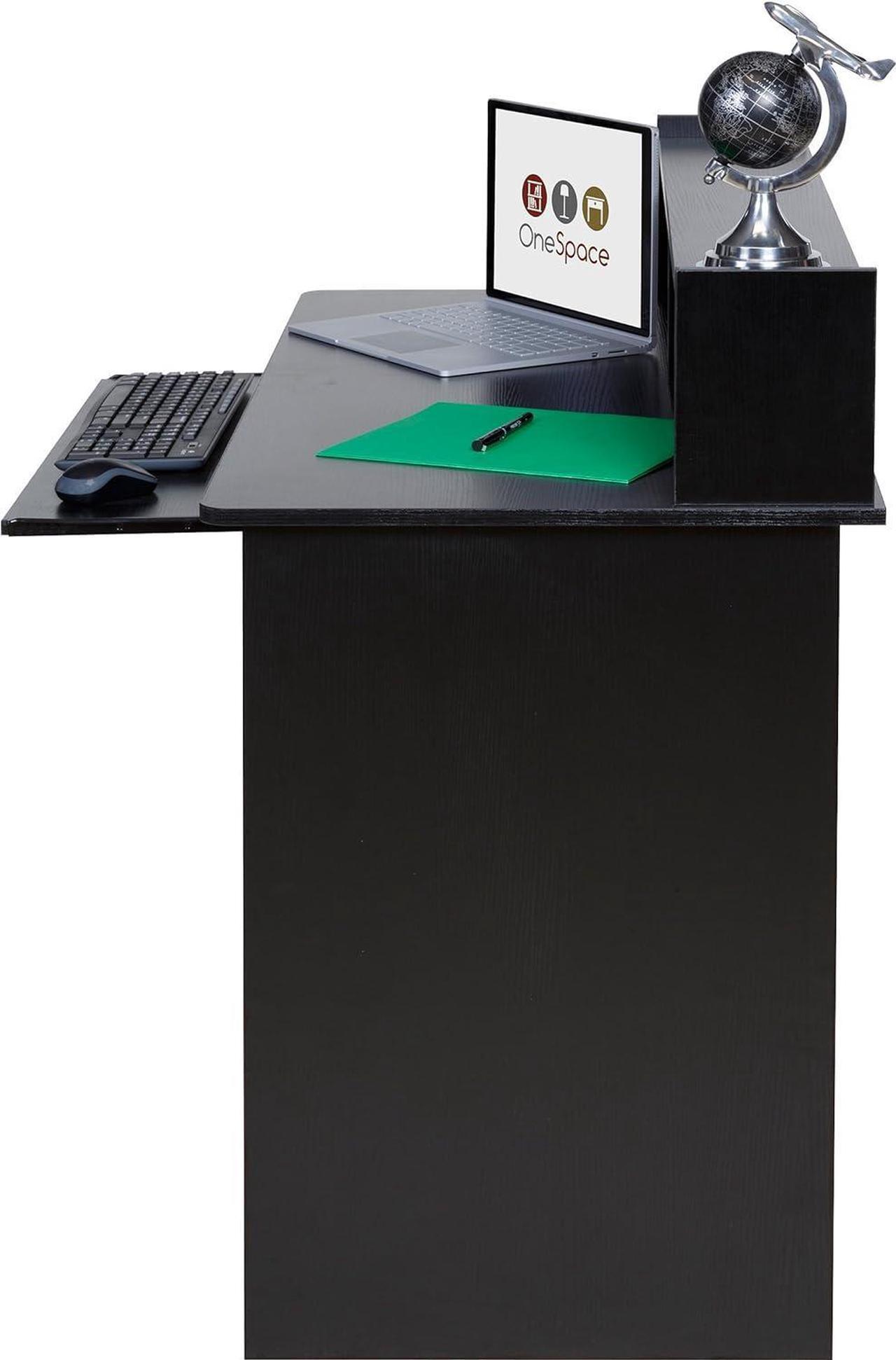 Alt view image 7 of 7 - OneSpace Essential Computer Desk, Hutch with Pull-Out Keyboard, Black