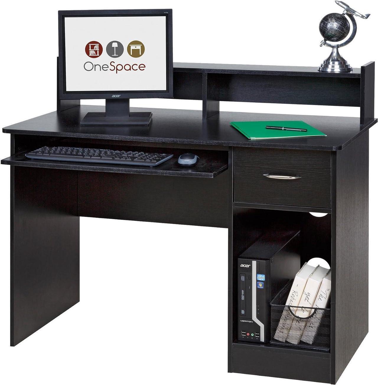 Alt view image 6 of 7 - OneSpace Essential Computer Desk, Hutch with Pull-Out Keyboard, Black