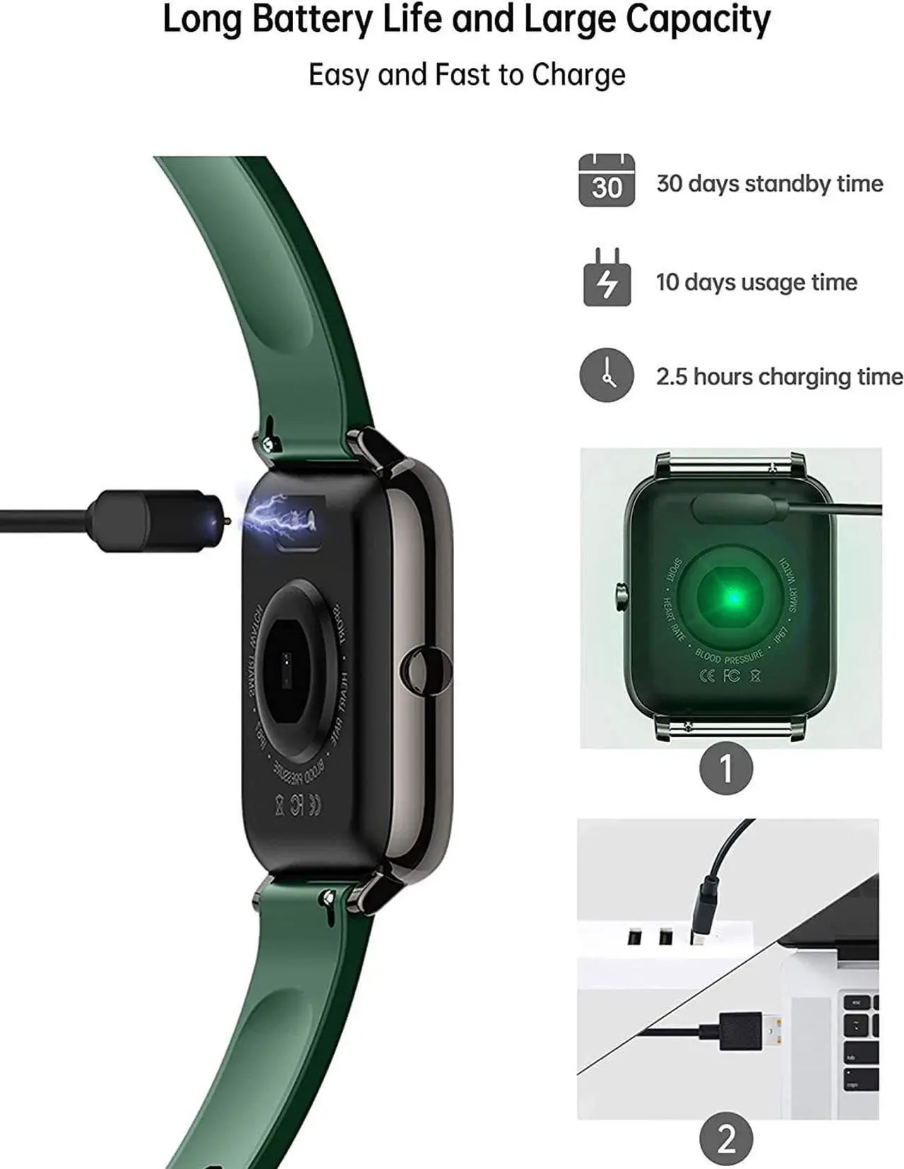 Alt view image 6 of 6 - Smart Watch, Popglory Smartwatch with Blood Pressure, Blood Oxygen Monitor, Fitness Tracker with Heart Rate Monitor, Full Touch Fitness Watch for Android & iOS for Men Women