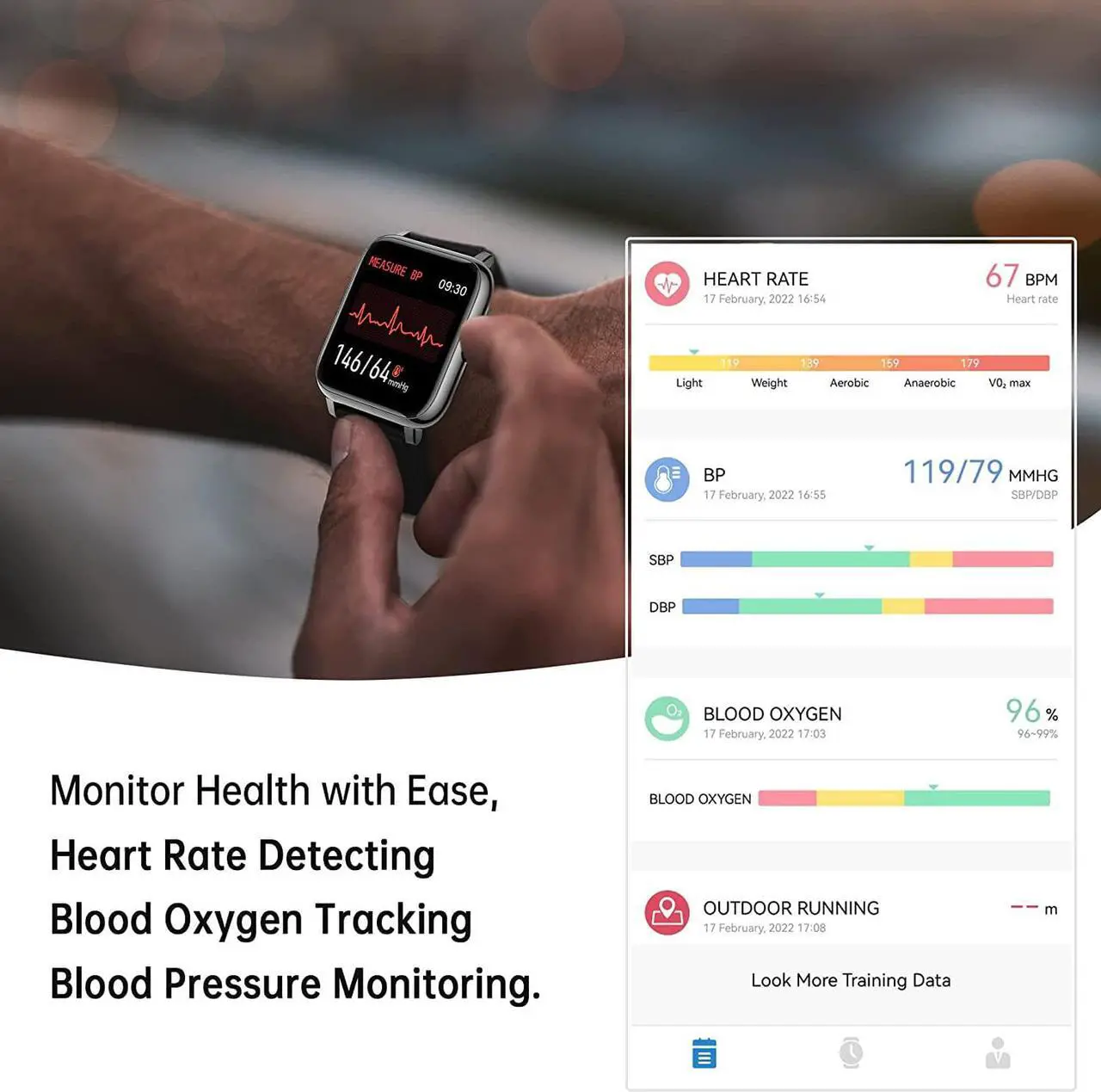 Alt view image 2 of 6 - Smart Watch, Popglory Smartwatch with Blood Pressure, Blood Oxygen Monitor, Fitness Tracker with Heart Rate Monitor, Full Touch Fitness Watch for Android & iOS for Men Women