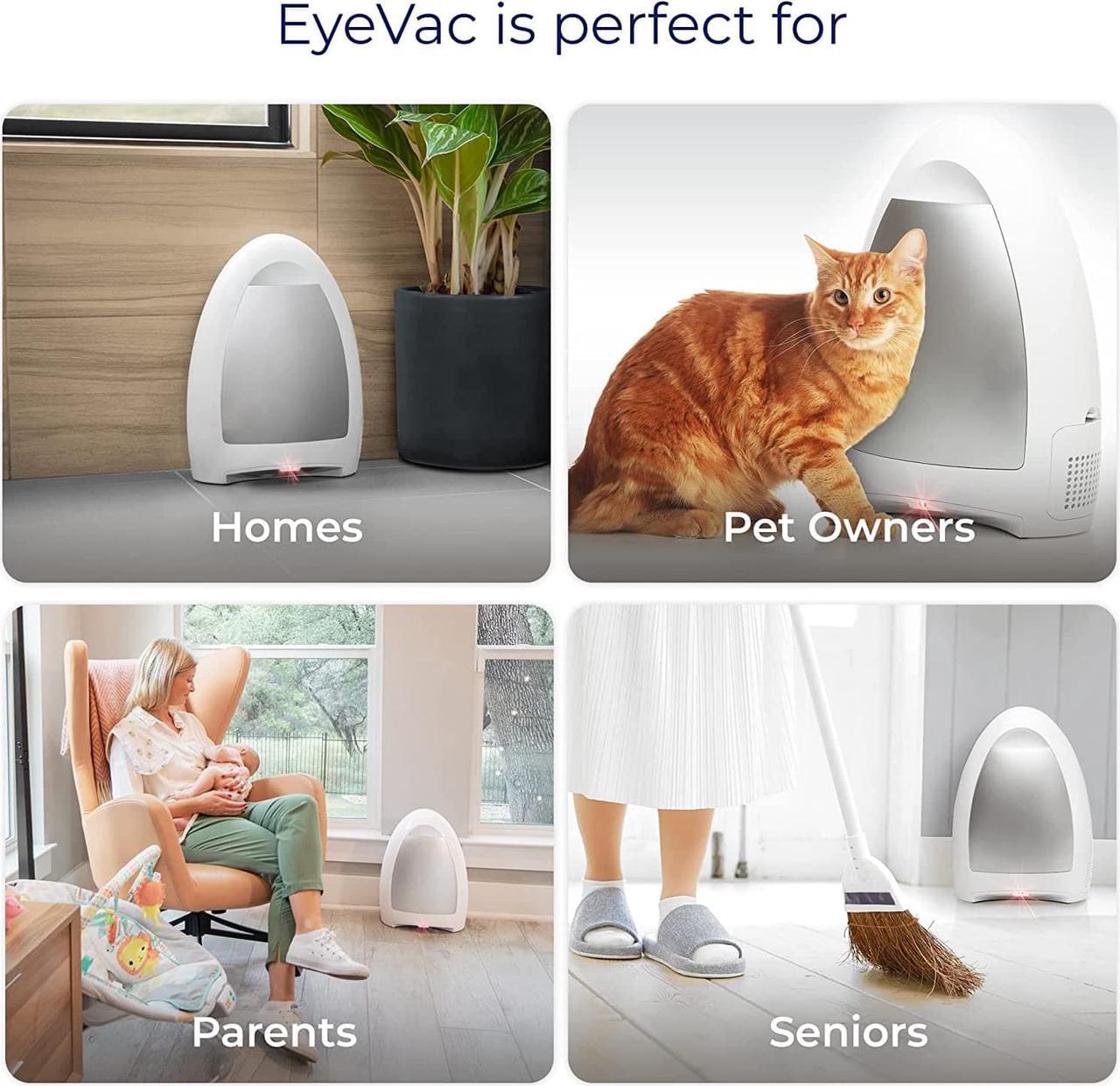 Alt view image 5 of 7 - EyeVac Home Touchless Vacuum Automatic Dustpan - Great for Sweeping Pet Hair Food Dirt Kitchen - Ultra Fast & Powerful, Corded Canister Vacuum, Bagless, Automatic Sensors, 1000 Watt (White)