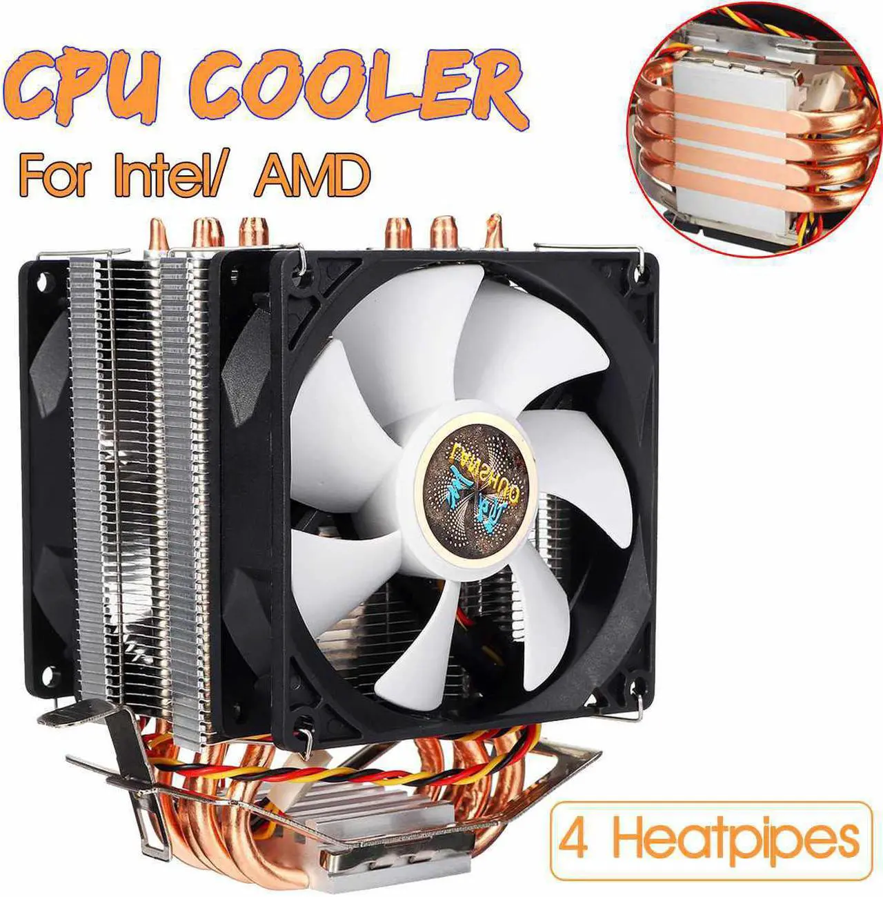 Main image of 4 Copper Heatpipes CPU Cooler Cooling Fan Radiator Quiet Dual Fan Cooler Heatsink for Intel LGA 1150/1151/1155/1156/1366/775 AMD
