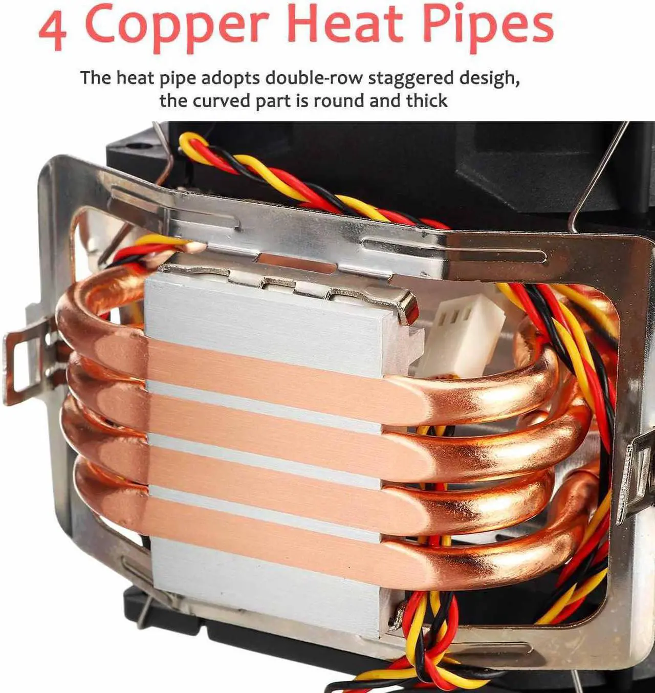 Alt view image 5 of 6 - 4 Copper Heatpipes CPU Cooler Cooling Fan Radiator Quiet Dual Fan Cooler Heatsink for Intel LGA 1150/1151/1155/1156/1366/775 AMD