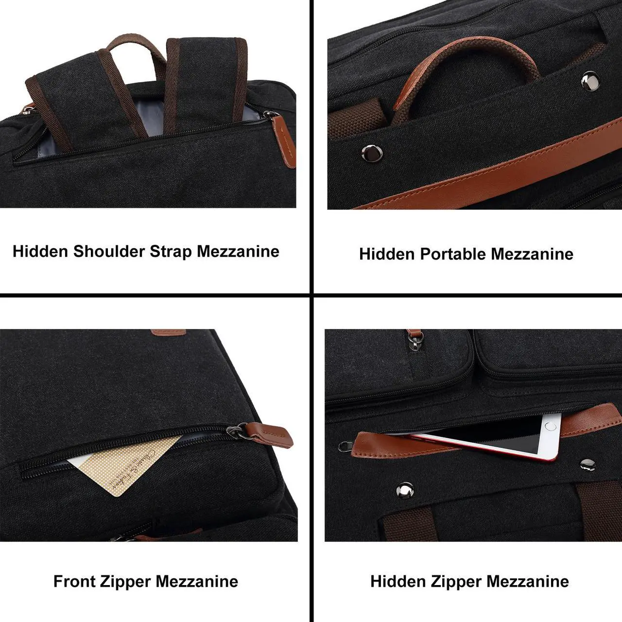 Alt view image 6 of 7 - AUTENS Convertible Backpack Briefcase Messenger Bag 15.6 Inch Laptop Tablet Carrying Case Shoulder Bag Waterproof Back Pack Travel Rucksack Multi-Functional Handbag for Men Women (Canvas)