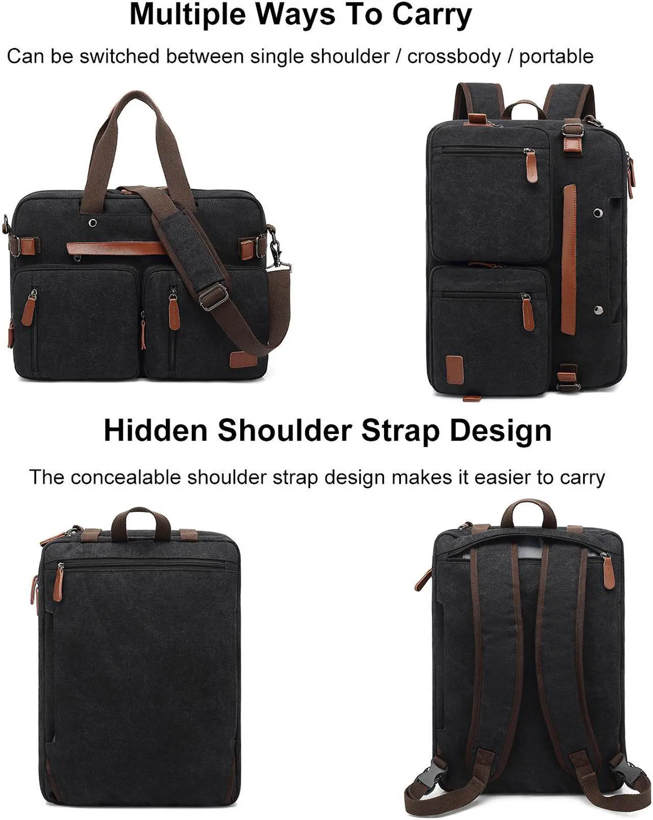 Alt view image 2 of 7 - AUTENS Convertible Backpack Briefcase Messenger Bag 15.6 Inch Laptop Tablet Carrying Case Shoulder Bag Waterproof Back Pack Travel Rucksack Multi-Functional Handbag for Men Women (Canvas)