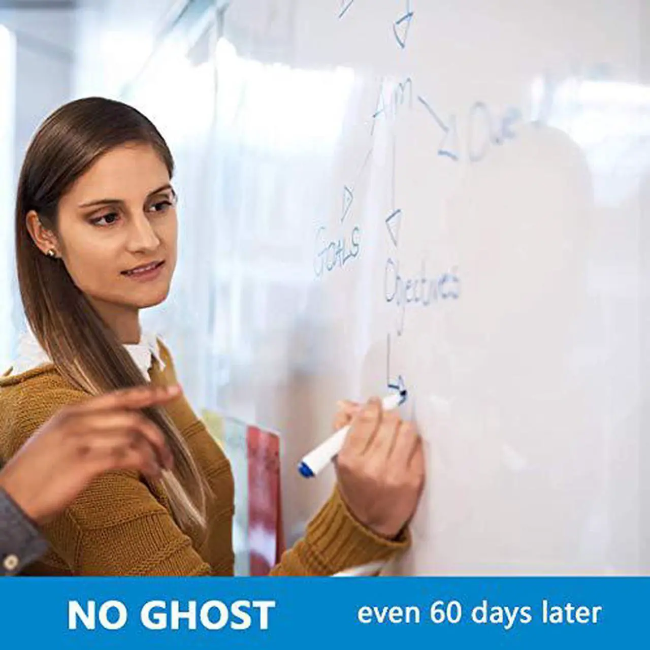 Main image of Dry Erase Whiteboard Paper, Self Adhesive White Board Wallpaper 36" x 24" for Wall, Table, Doors, Quickly Write & Wipe Sticky Paper with 3 Markers (Included) - No Ghost