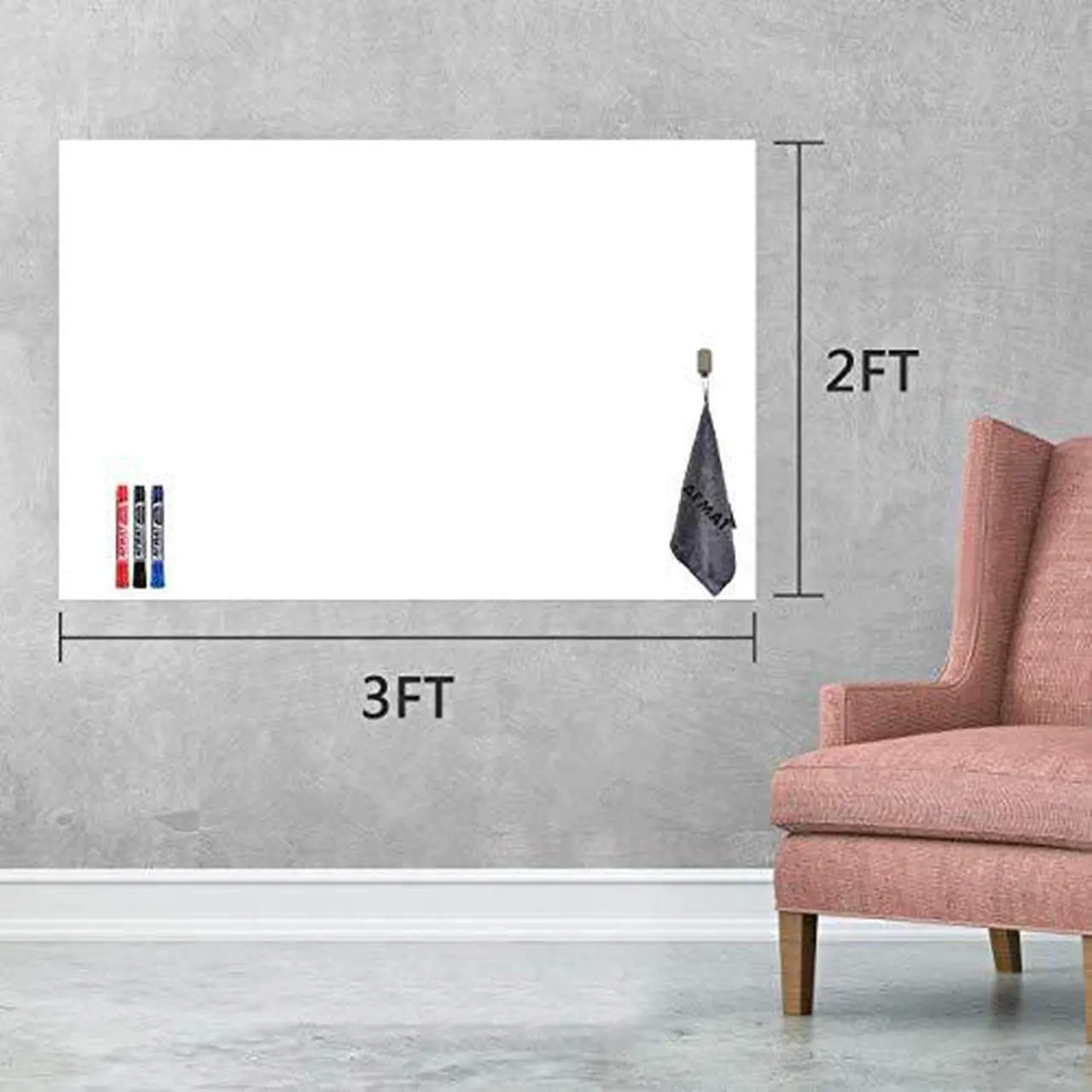 Alt view image 2 of 7 - Dry Erase Whiteboard Paper, Self Adhesive White Board Wallpaper 36" x 24" for Wall, Table, Doors, Quickly Write & Wipe Sticky Paper with 3 Markers (Included) - No Ghost