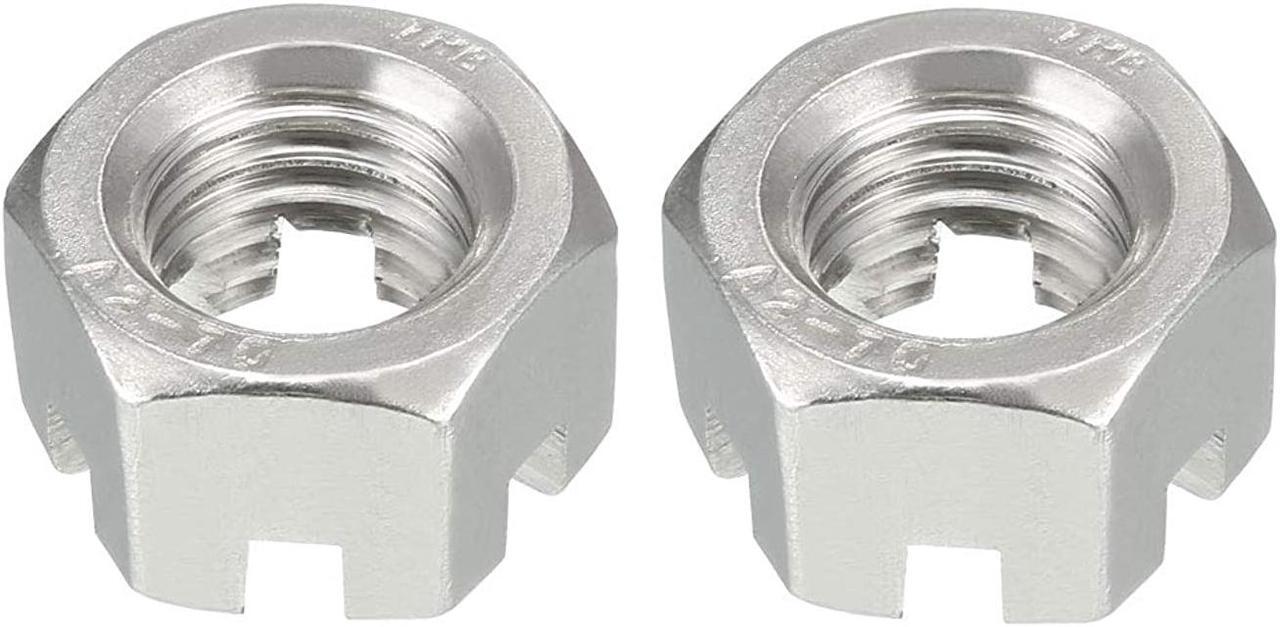 Main image of uxcell M14 x 2mm Pitch 304 Stainless Steel Slotted Hex Nuts, Pack of 2