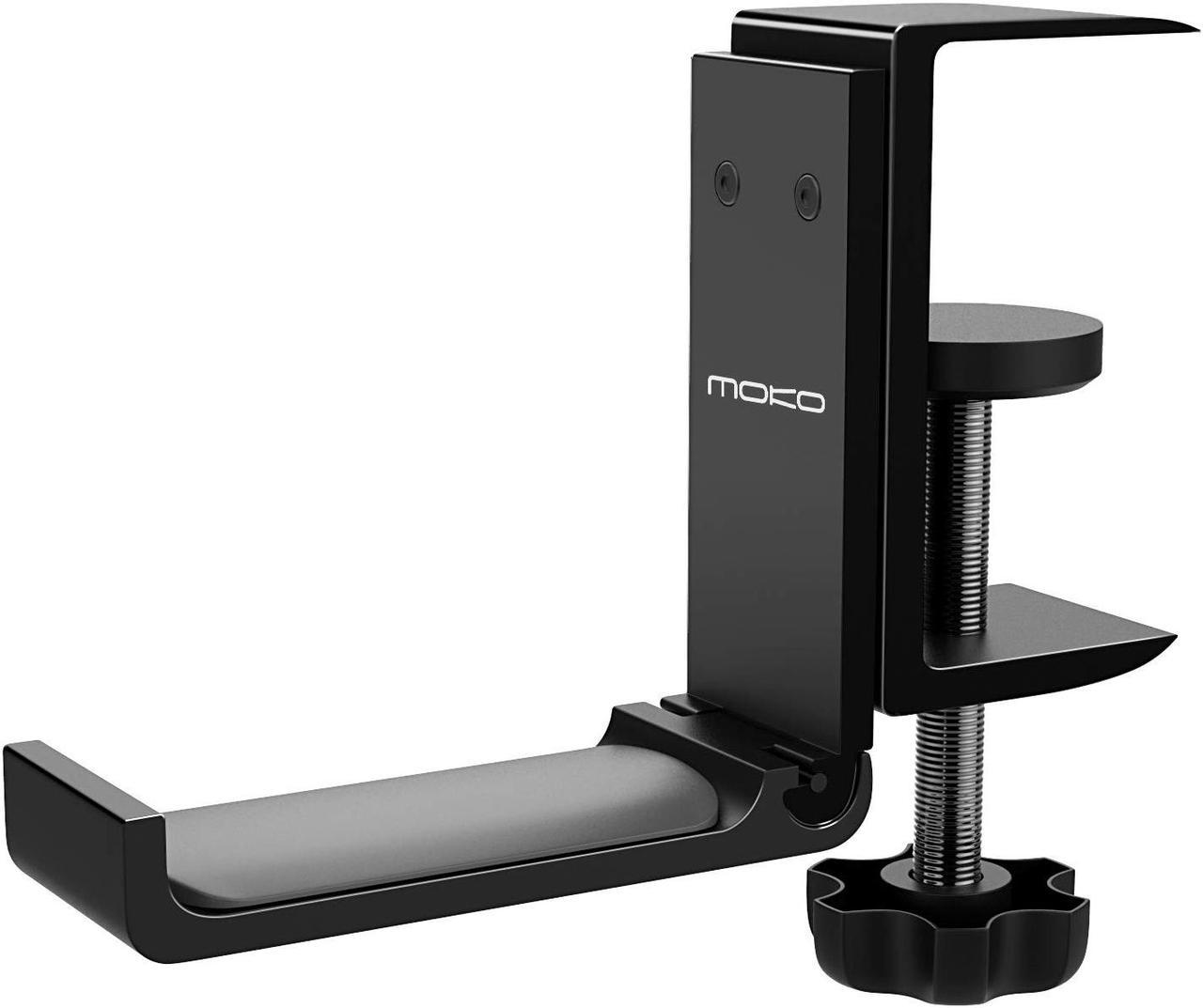 MoKo Headphone Stand, Universal Aluminum Headphone Foldable Hanger Adjustable Headset Stand Clamp Mount Desk Hook Holder for All Headphone Sizes, Sennheiser, Audio-Technica, Gaming Headphones - Black