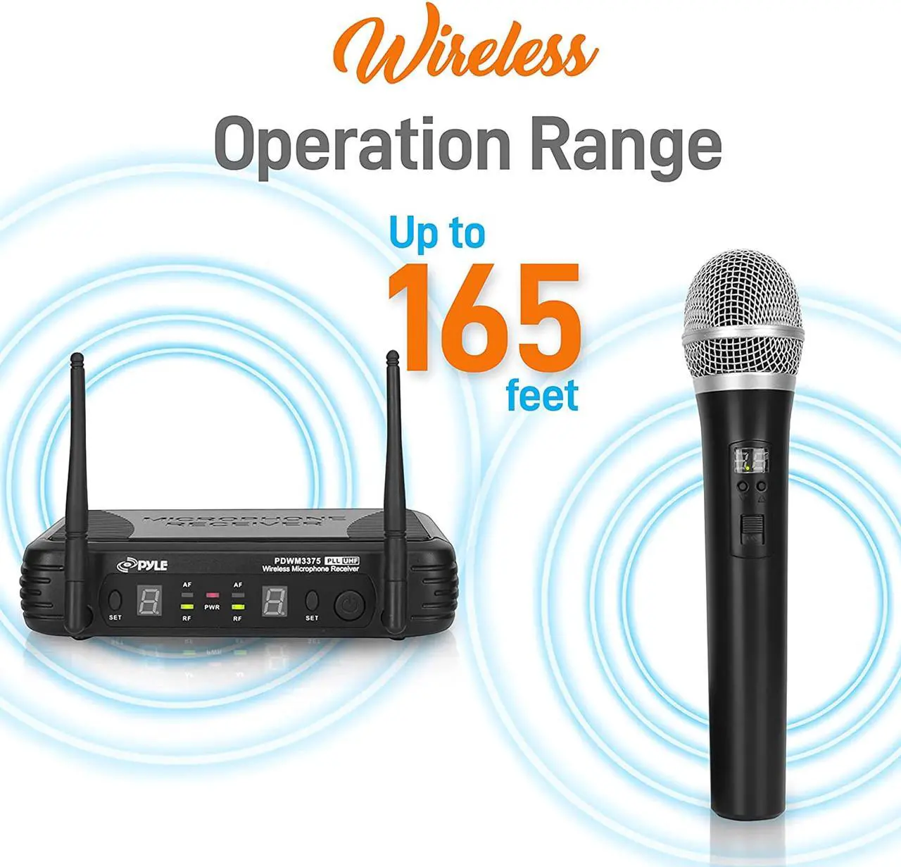 Alt view image 3 of 7 - Professional Wireless Microphone System - Dual UHF Band, Wireless, Handheld, 2 MICS With 8 Selectable Frequency Channels, Independent Volume Controls, AF & RF Signal Indicators - Pyle PDWM3375