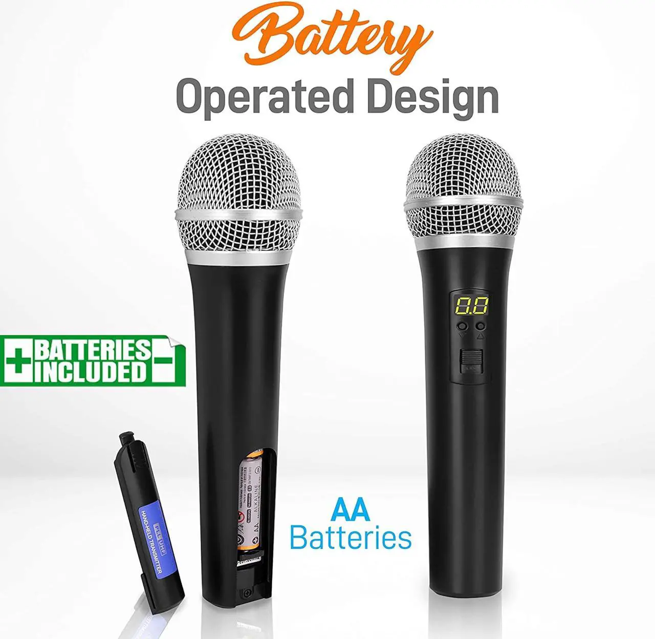 Alt view image 5 of 7 - Professional Wireless Microphone System - Dual UHF Band, Wireless, Handheld, 2 MICS With 8 Selectable Frequency Channels, Independent Volume Controls, AF & RF Signal Indicators - Pyle PDWM3375