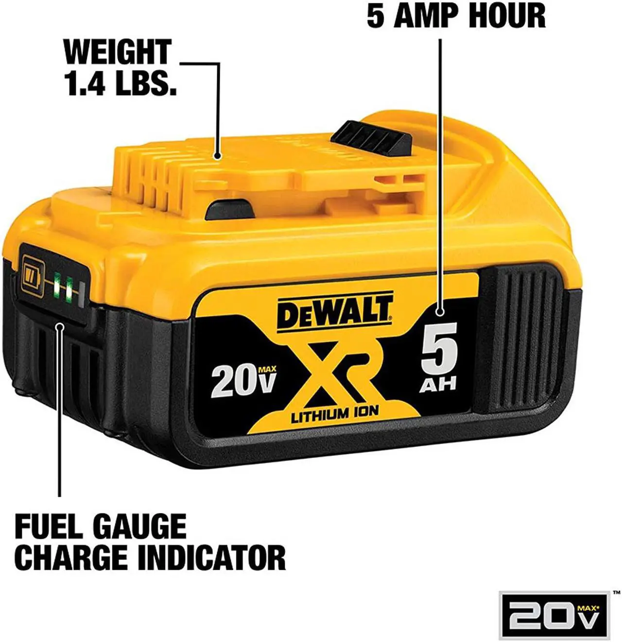 Alt view image 2 of 6 - DEWALT 20V MAX Battery and Charger Kit with Bag, 5.0Ah (DCB205CK)
