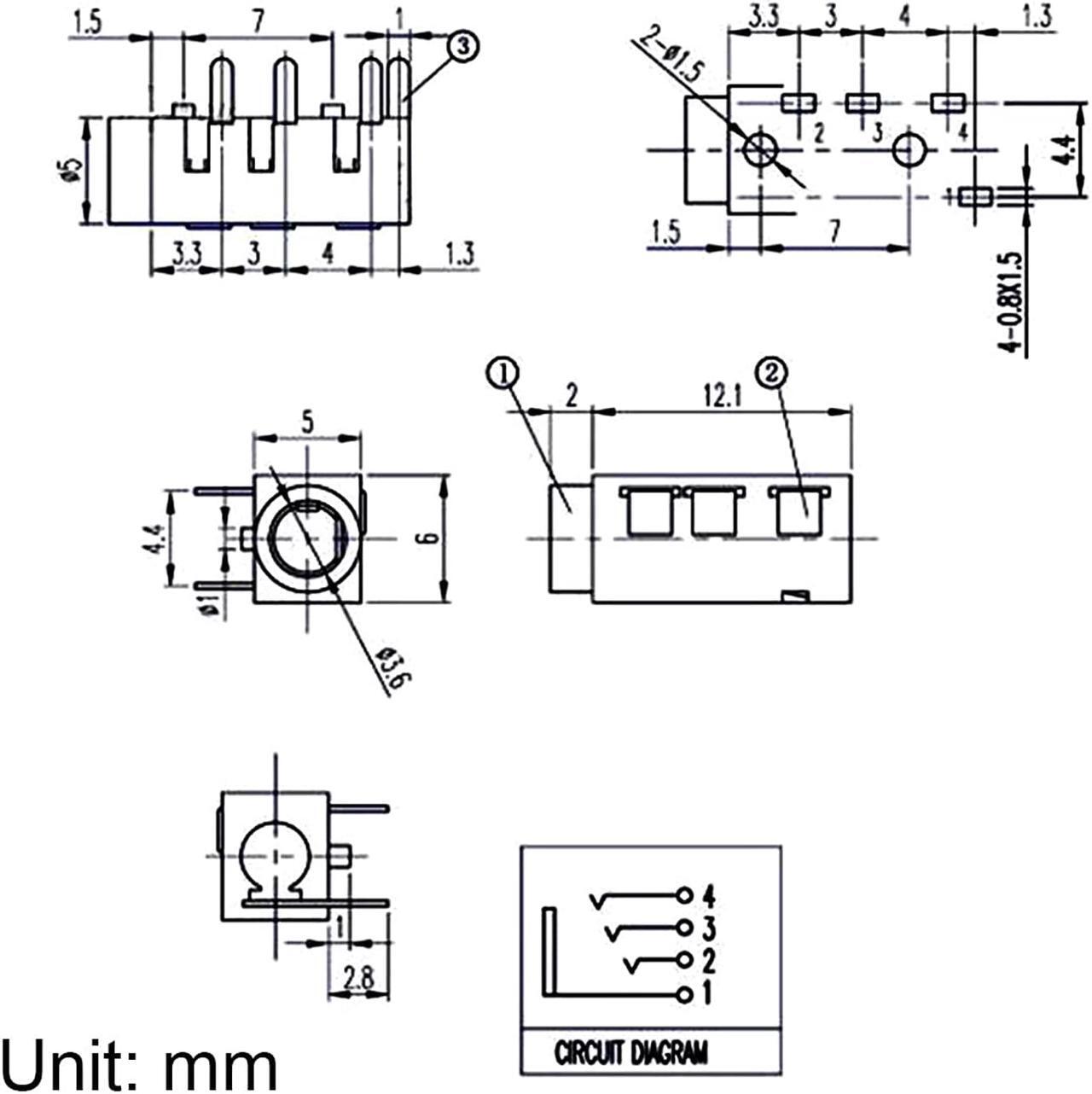 Alt view image 4 of 4 - uxcell 3.5 mm Audio Jack Connector PCB Mount Female Socket 4 Pin PJ-320A 10pcs