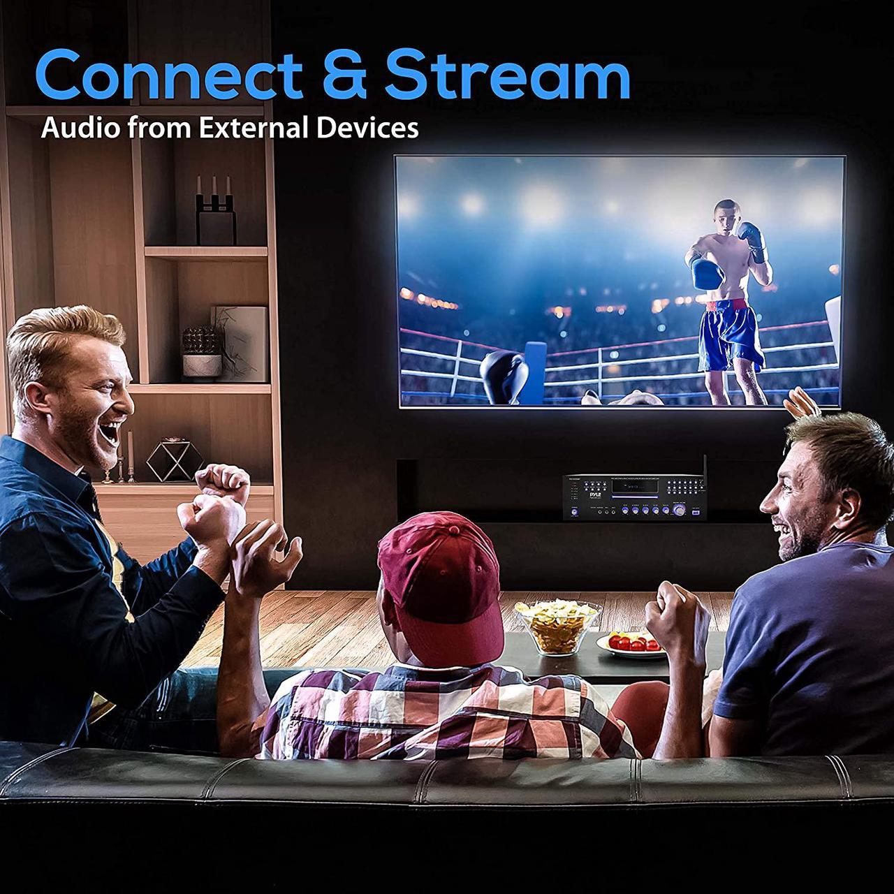 Alt view image 3 of 7 - 4 Channel Pre Amplifier Receiver - 1000 Watt Rack Mount Bluetooth Home Theater-Stereo Surround Sound Preamp Receiver W/Audio/Video System, CD/DVD Player, AM/FM Radio, MP3/USB Reader - Pyle PD1000BT