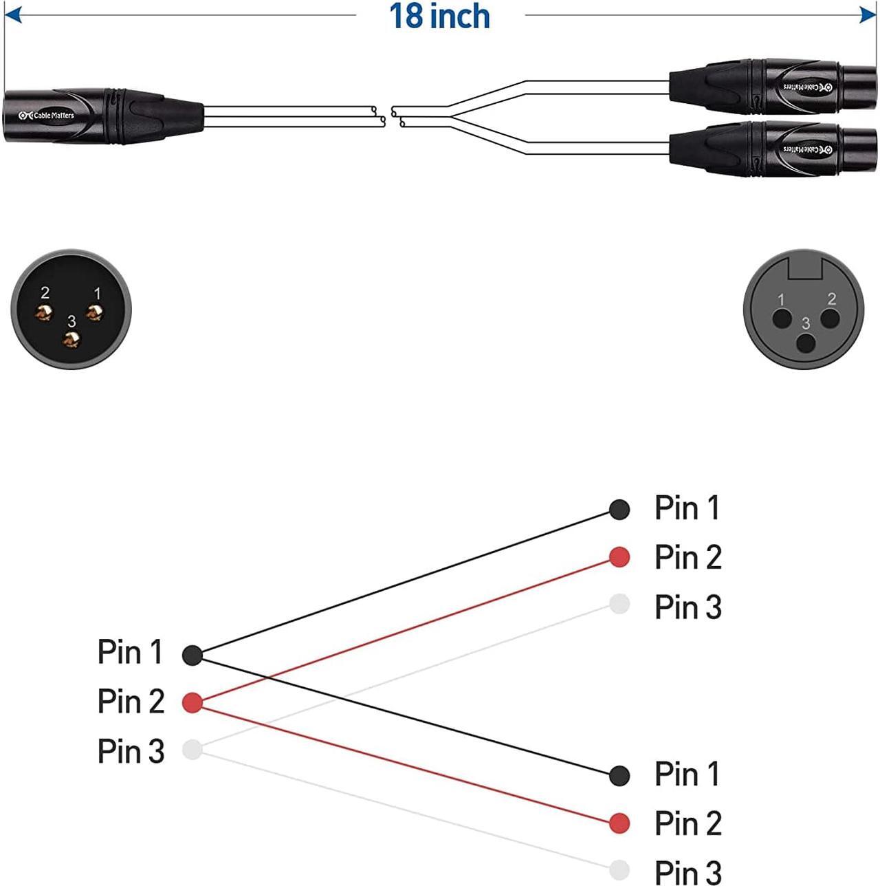Alt view image 6 of 6 - Cable Matters XLR Splitter Cable, Male to 2 Female XLR Y Cable - 18 Inches