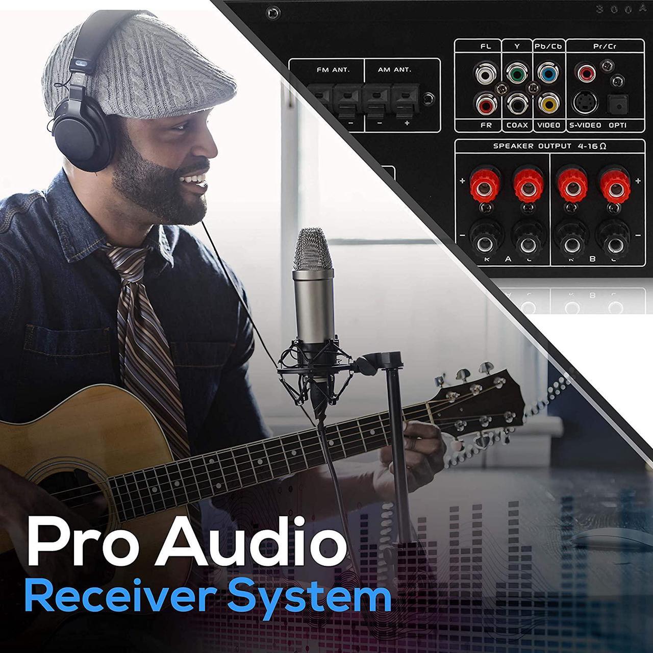 Alt view image 4 of 7 - 4 Channel Pre Amplifier Receiver - 1000 Watt Rack Mount Bluetooth Home Theater-Stereo Surround Sound Preamp Receiver W/Audio/Video System, CD/DVD Player, AM/FM Radio, MP3/USB Reader - Pyle PD1000BT
