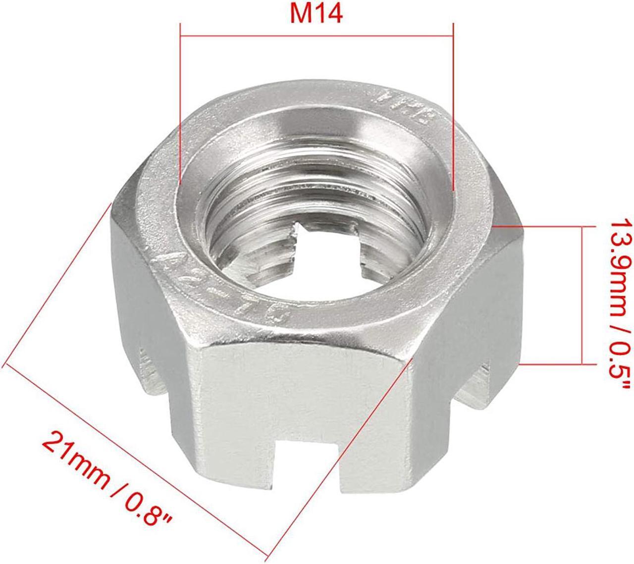 Alt view image 2 of 3 - uxcell M14 x 2mm Pitch 304 Stainless Steel Slotted Hex Nuts, Pack of 2