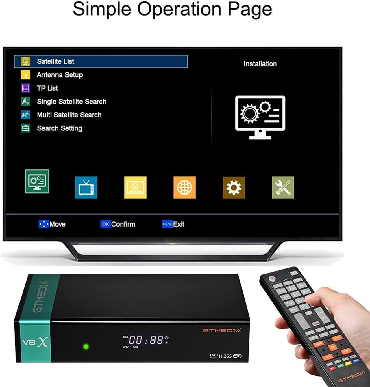 Alt view image 5 of 7 - GTMEDIA V8X HD DVB-S/S2/S2X FTA Digital Satellite Receiver, Free to Air Built-in 2.4G WiFi TV Sat Decoder Supports Intelsat 901 at 27.5°W BBC Channel