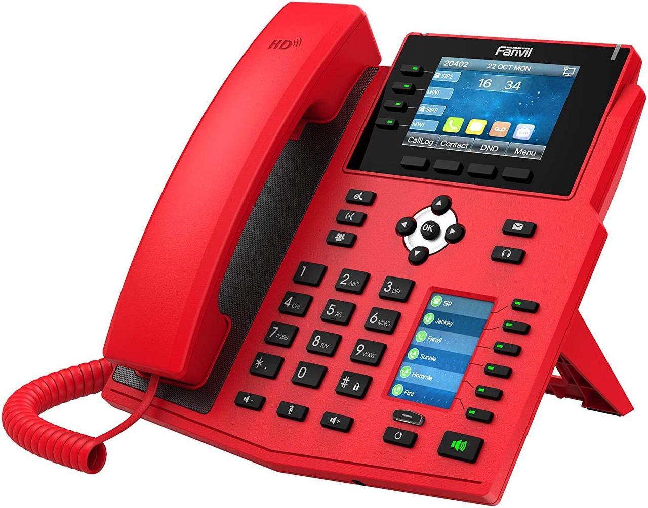 Fanvil X5U-R High-End VoIP Phone, 3.5-Inch Color Display, 2.4-Inch Side Color Display for DSS Keys. 16 SIP Lines, Dual-Port Gigabit Ethernet, Power Adapter Not Included, Red