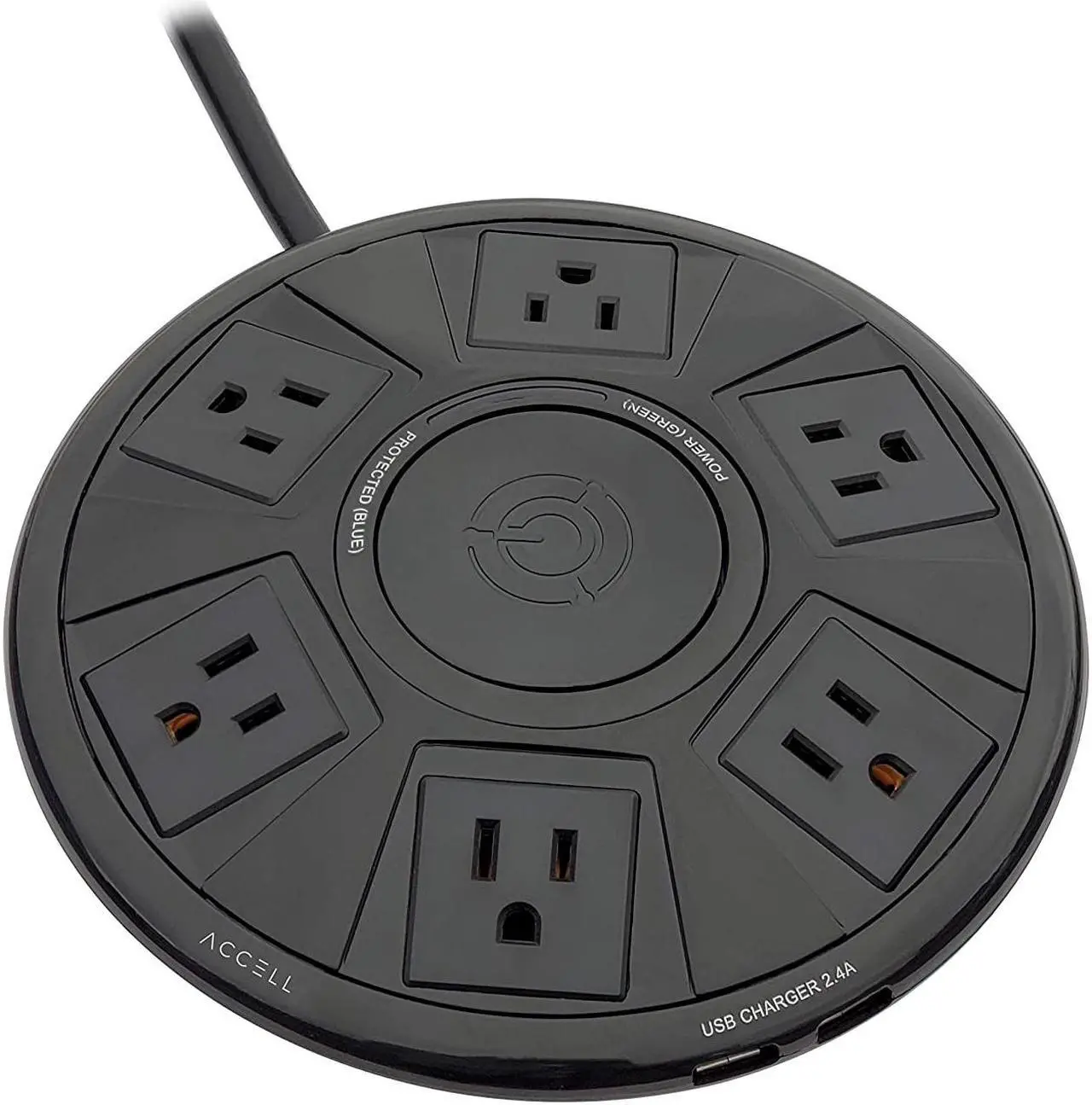 Alt view image 2 of 5 - Accell D080B-048B Power Air 1080J Surge Protector with 2 USB-A, 6 ft, Retail box, black