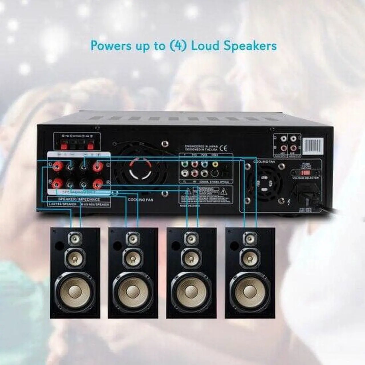Alt view image 12 of 14 - 4-Channel Wireless Bluetooth Power Amplifier - 1000W Stereo Speaker Home Audio Receiver w/FM Radio, USB, Headphone, 2 Microphone w/Echo, Front Loading CD DVD Player, LED, Rack Mount - Pyle PD1000BA